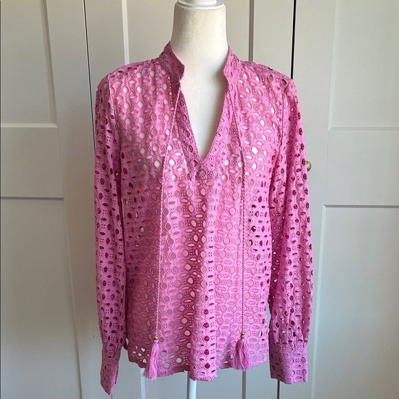 Calypso St Barth Pink Fuchsia Eyelet Blouse | S - Picture 1 of 6